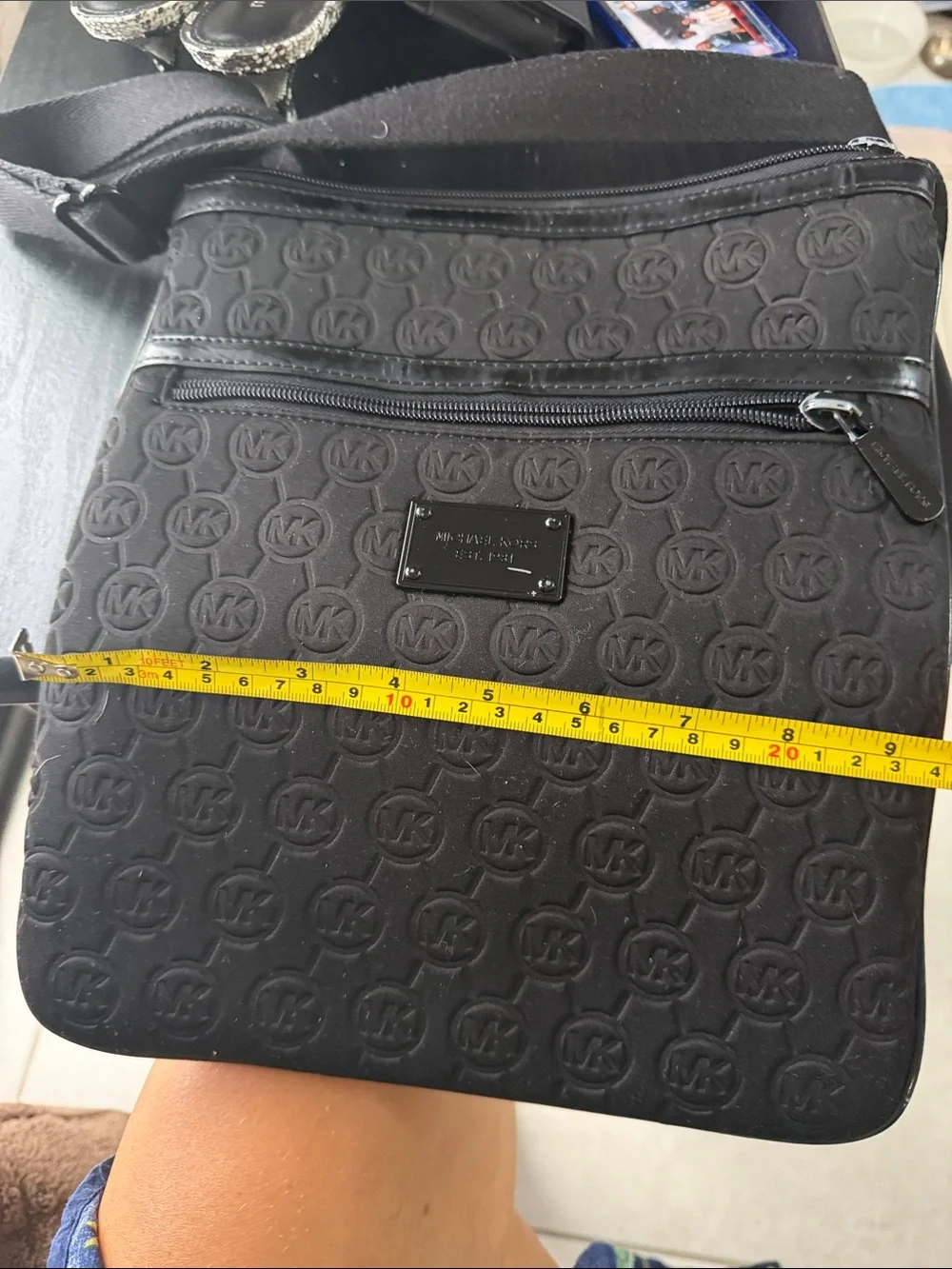Michael Kors Black Embossed Logo Messenger Bag